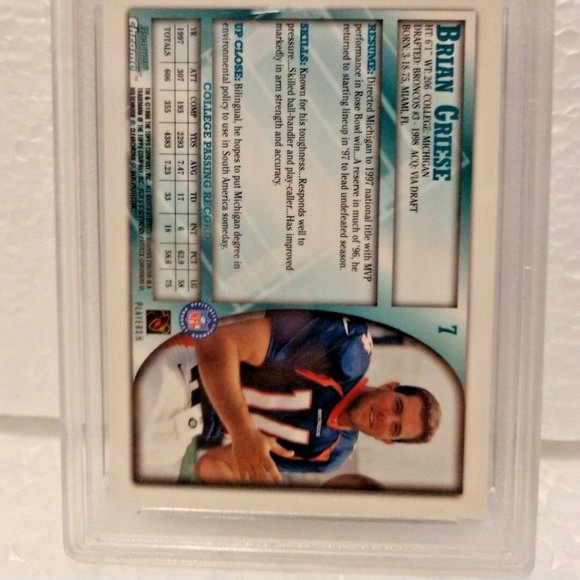 🏈1998 Bowman Chrome Brian Griese Card #7 Graded Mint 9 - Picture 5 of 13